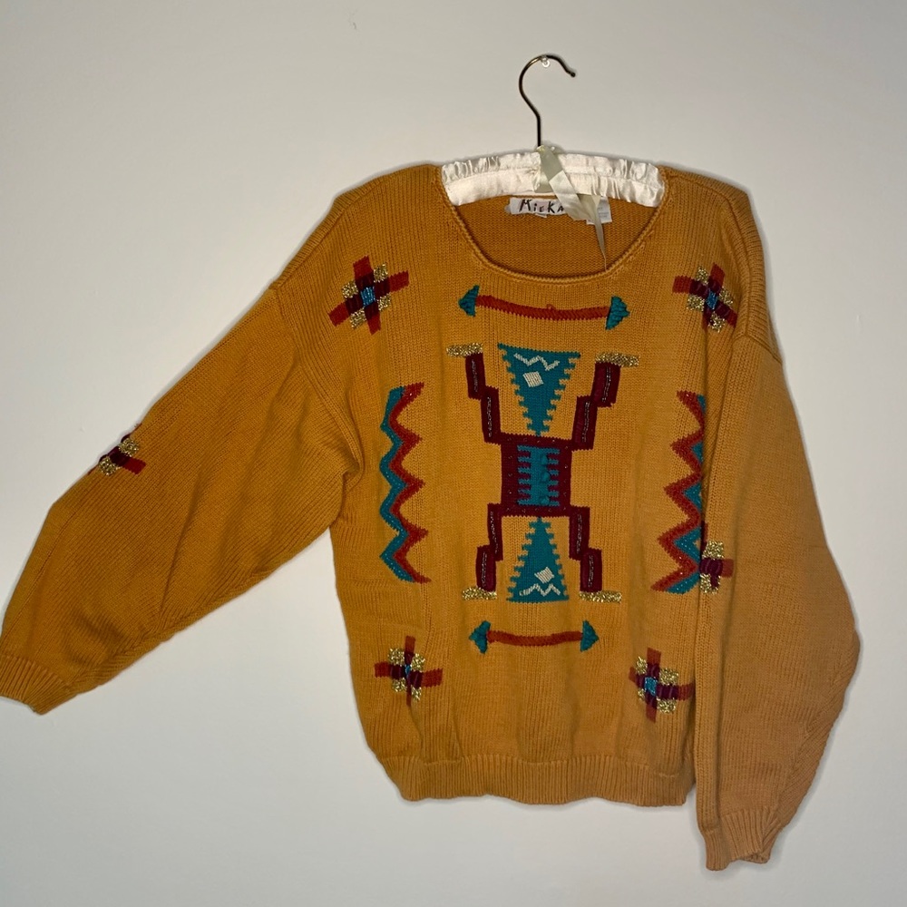 Vintage Aztec Mustard Baggy Oversize Sweater